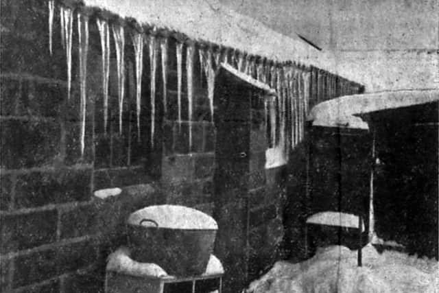 Winter's grip on farm buildings, Whitby 1947. Image John Tindale, courtesy of Whitby Museum.