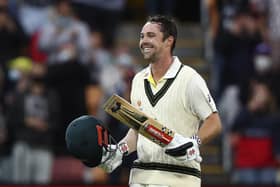Australia's Travis Head celebrates making 100 runs. Picture: AP Photo/Tertius Pickard
