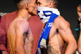 When shall we two meet again?: Josh Warrington, right, with the only boxer to defeat him, Mauricio Lara. Picture: Zac Goodwin/PA