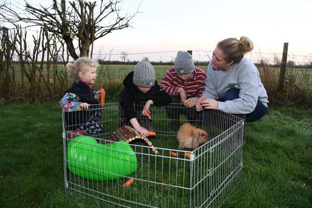Lucie's three children, aged between 10 and three, help her with the animals