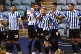 Sheffield Wednesday players celebrate Sylla Sow's goal. Picture: Steve Ellis