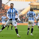 Huddersfield Town's Danel Sinani celebrates his goal. Picture Bruce Rollinson