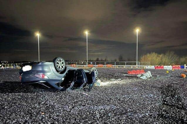 Three people were arrested after this shocking car crash last night on the Dearne Valley Parkway – which stopped police reaching a Sheffield burglary.