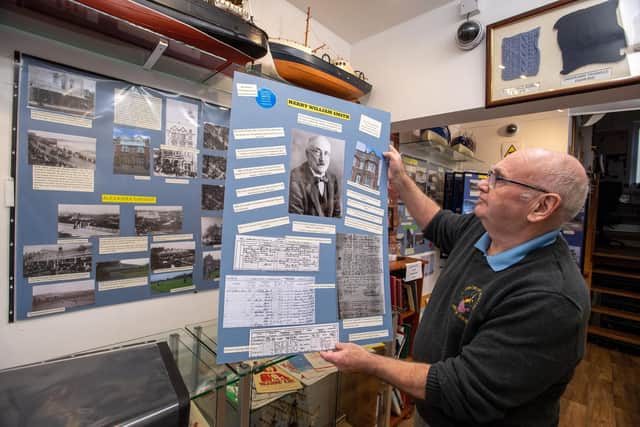 Heritage Centre volunteer Les Shannon preparing the exhibition which opens on January 12. 6th January 2022. Picture Bruce Rollinson Writer: Bruce Rollinson