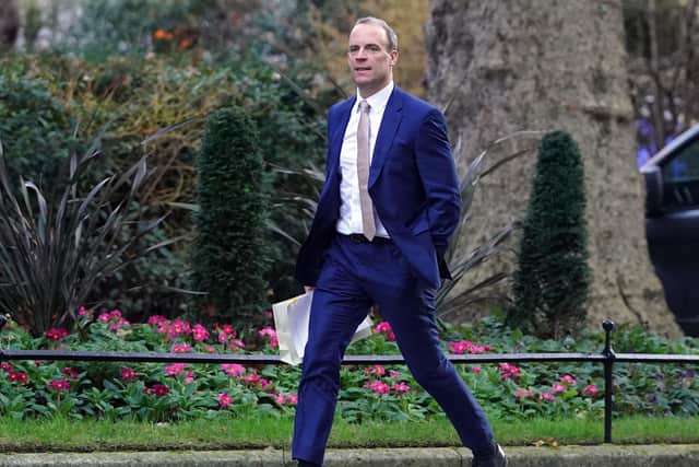Justice Minister and Deputy Prime Minister Dominic Raab arrives in Downing Street, London, ahead of the government's weekly Cabinet meeting