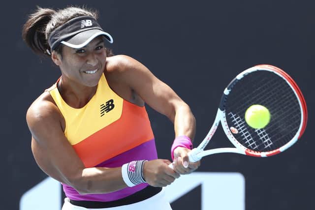 Moving through: Heather Watson plays a backhand return to Mayar Sherif during their first round match at the Australian Open.