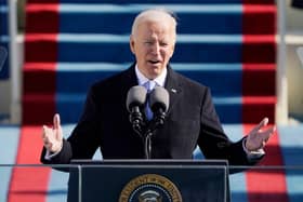US President Joe Biden delivers his Inauguration speech after being sworn in as the 46th US President on January 20, 2021, at the US Capitol in Washington, DC.