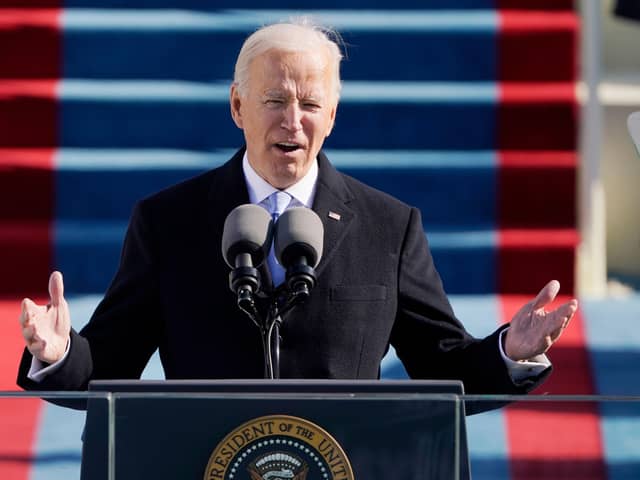 US President Joe Biden delivers his Inauguration speech after being sworn in as the 46th US President on January 20, 2021, at the US Capitol in Washington, DC.