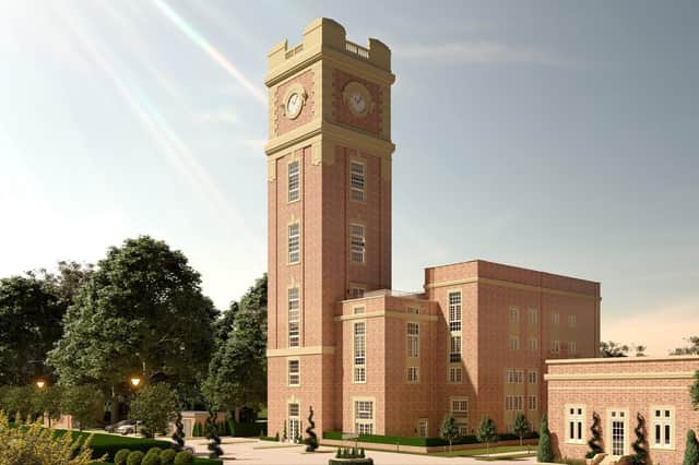 How the restored and converted clock tower will look when restoration and conversion specialist PJ Livesey has completed the project