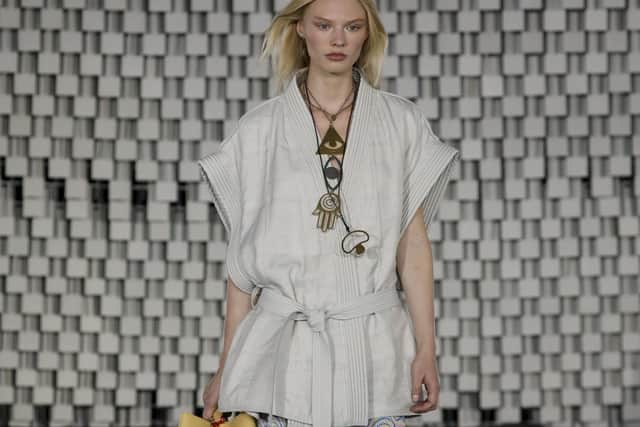 Martial arts style for the Stella McCartney Spring-Summer 2022 ready-to-wear fashion show presented in Paris. (Photo by Vianney Le Caer/Invision/AP)