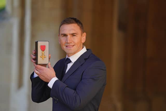 Rugby league legend Kevin Sinfield with his OBE.