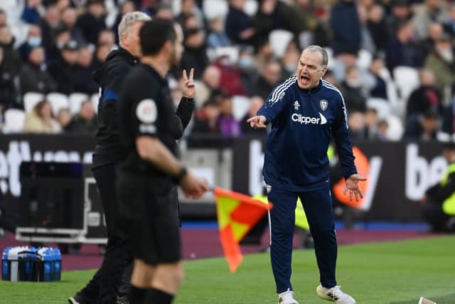 Marcelo Bielsa, Manager of Leeds United reacts during the Premier League match between West Ham United and Leeds United at London Stadium on January 16, 2022 in London, England. (Picture: Mike Hewitt/Getty Images)