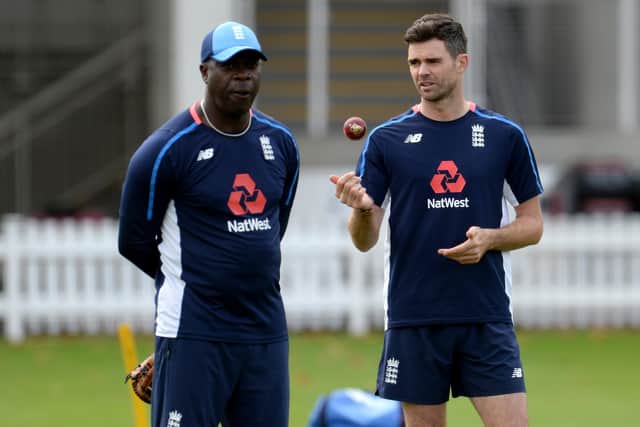 England's James Anderson with Ottis Gibson during a training session at Lord's in 2017. Picture:  Philip Brown/Getty Images