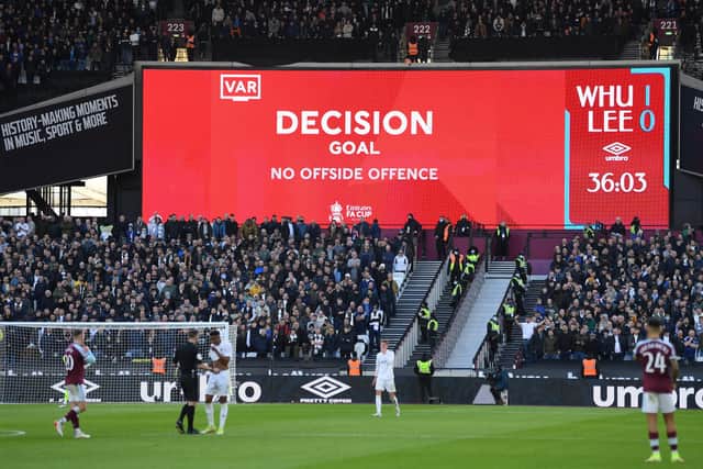 A week earlier when West Ham and Leeds met in the FA Cup, there was more  controversy when the VAR decision to allow the West Ham United first goal scored by Manuel Lanzini (Not pictured) (Picture: Mike Hewitt/Getty Images)