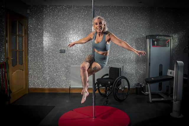 Georgina Hurst says pole dancing has helped her overcome catastrophic injuries cause din a car crash 23 years ago
Picture Tony Johnson
