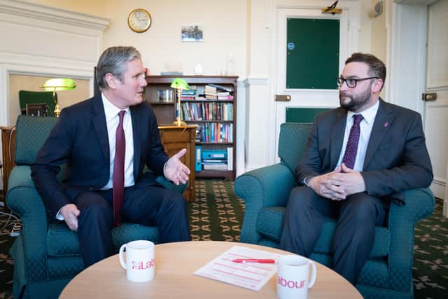 Labour leader Sir Keir Starmer with Bury South MP Christian Wakeford, who has defected from the Conservatives to Labour, in his office in the Houses of Parliament, Westminster.