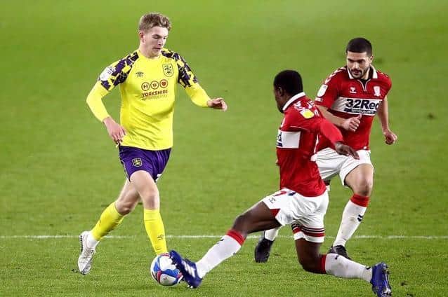 Huddersfield Town midfielder Kieran Phillips, pictured in action at Middlesbrough last season. Picture: PA.