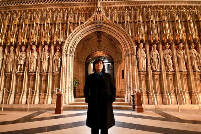 Dr Cobi Van Tonder, from the University of York, pictured in front of The Kings Screen in the Nave of York Minster. The cathedral features in a project showcasing the acoustics of heritage sites around the globe. (Photo: Simon Hulme)