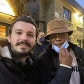 Samuel L Jackson has a selfie with a fan outside the restaurant. (Credit: Alex Ganescu)