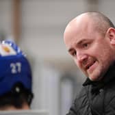 Leeds Knights' coach Ryan Aldridge chats to his players on the bench during Friday night's win over Sheffield Steeldogs
 Picture: Bruce Rollinson