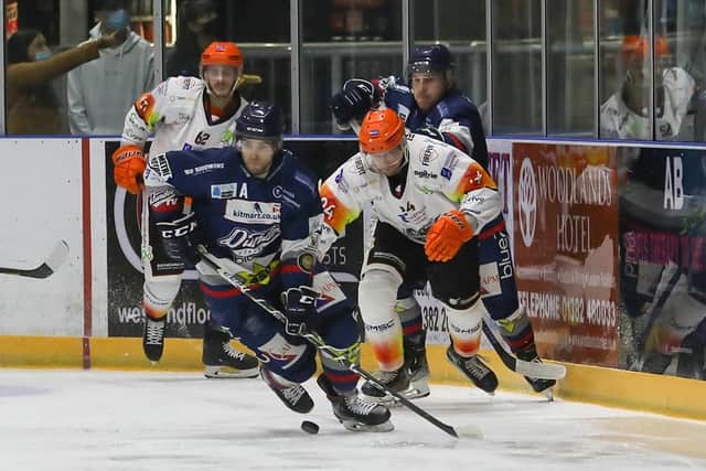 Tussle: Steelers' Vojtech Polak in action in the defeat against Dundee. Picture: Derek Black/EIHL