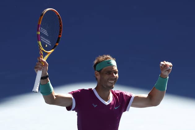 Rafael Nadal celebrates after defeating Adrian Mannarino during their fourth round match at the Australian Open Picture: AP Photo/Hamish Blair