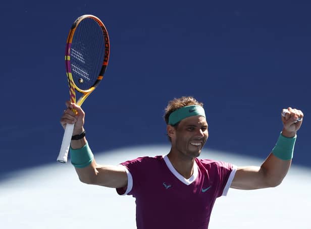 Rafael Nadal celebrates after defeating Adrian Mannarino during their fourth round match at the Australian Open Picture: AP Photo/Hamish Blair