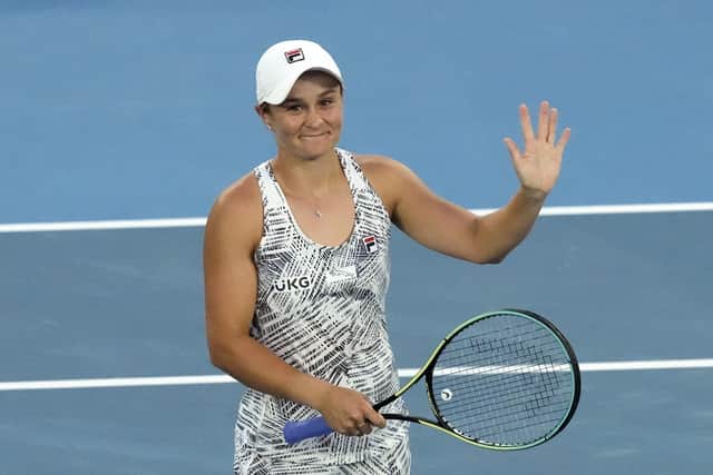 MOVING ON: Ashleigh Barty celebrates after defeating Amanda Anisimova of the US in their fourth round match at the Australian Open Picture: AP Photo/Simon Baker