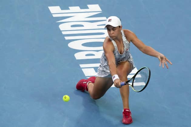 Ashleigh Barty of Australia makes a backhand return to Amanda Anisimova during their fourth round match at the Australian Open Picture: AP Photo/Simon Baker