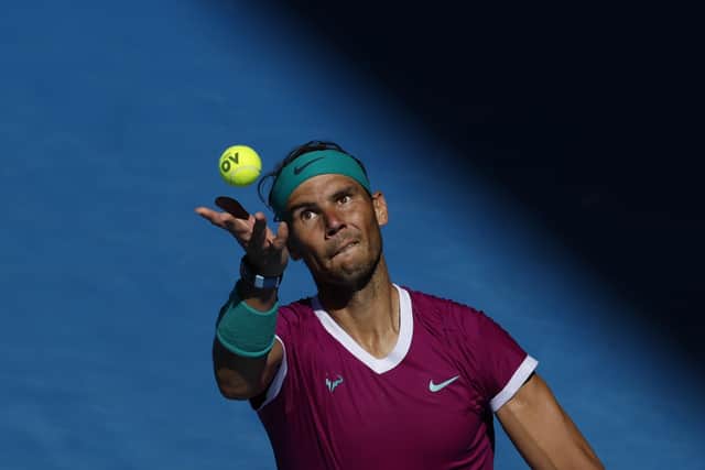 Rafael Nadal serves to Adrian Mannarino of France during their fourth round match at the Australian Open Picture: AP Photo/Hamish Blair