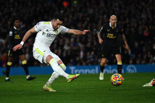 Leeds United's Jack Harrison fires in a second-half shot.  Picture: Jonathan Gawthorpe