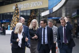 Left to right: Mayor of West Yorkshire Tracy Brabin, Mayor of North of Tyne Jamie Driscoll, Acting Chair Councillor Louise Gittins Cheshire West and Chester, Mayor of Greater Manchester Andy Burnham, Mayor of Liverpool City Region Steve Rotheram and Mayor of South Yorkshire Dan Jarvis, outside Leeds Railway Station. Picture: Danny Lawson/PA.