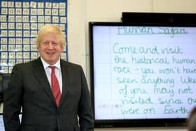 This wasr Boris Johnson joining a socially distanced lesson during a visit to Bovingdon Primary School in Bovingdon, Hemel Hempstead, on June 19, 2020, before returnnig to Downing Street where a birthday gathering was held that was allegedly in breach of Covid laws at the time.