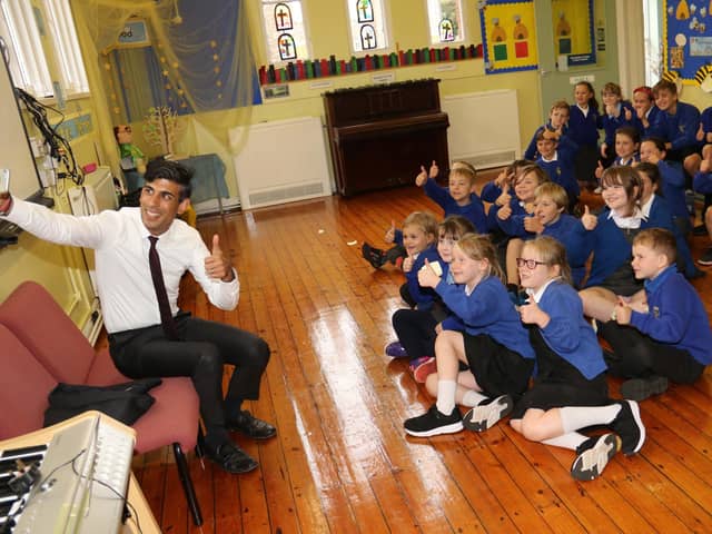 Chancellor Rishi Sunak during a previous visit to Pickhill Church of England Primary School near Thirsk, North Yorkshire. Photo: Ian Lamming.