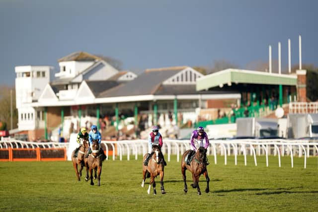 Runners and riders going to post before the Try Racing TV For Free Now Conditional Jockeys' Veterans' Handicap Chase at Catterick.