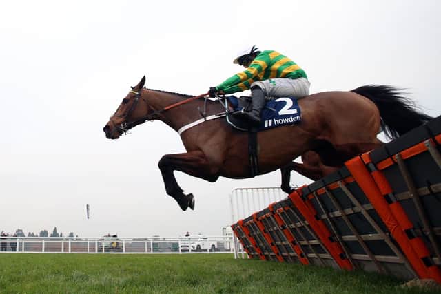 Jonjo O'Neill Junior and Champ clear the final flight in last month's Long Walk Hurdle at Ascot.