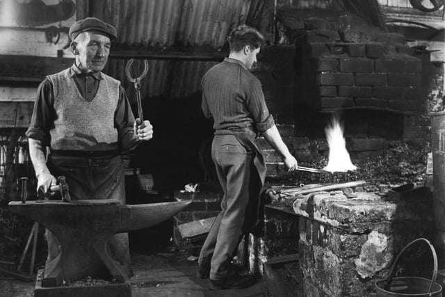Stanley Thompson, seen working at a forge, completed a six year blacksmiths apprenticeship under Fred Garten at York Road Forge, Wetherby.