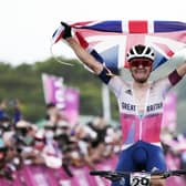 Great Britain's Tom Pidcock reacts after winning gold in the men's cross country mountain biking at the Tokyo 2020 Olympic Games in Japan. Picture: PA