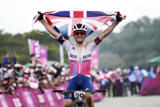 FOLLOW MY LEADER: Leeds' Tom Pidcock, winning the gold medal in the men's cross country mountain biking at the Tokyo 2020 Olympic Games. Picture: PA
