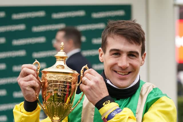 This was  Ryan Mania after winning Cheltenham's Paddy Power Gold Cup on Midnight Shadow for Sue and Harvey Smith.