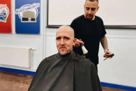 Hallam Primary School headteacher Chris Stewart had his head shaved to raise money for Sheffield Children's Hospital and to support one of his pupils who is currently going treatment for brain tumour. Picture by Hallam Primary School.