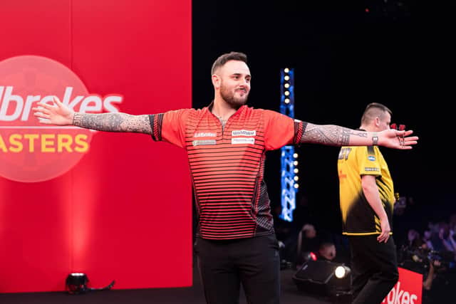 Joe Cullen celebrates in his Masters final against Dave Chisnall. Picture by Taka Wu/PDC.