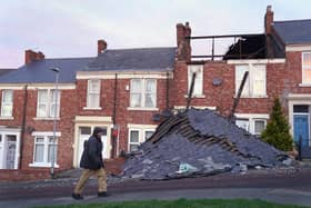 A house on Overhill terrace in Bensham Gateshead which lost its roof yesterday after strong winds from Storm Malik battered northern parts of the UK. (PA)