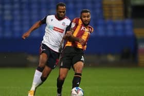Bradford City loan signing Nathan Delfouneso, pictured in action against the club for Bolton last season. Picture: Charlotte Tattersall/Getty Images.