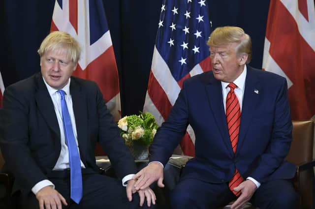 US President Donald Trump and British Prime Minister Boris Johnson hold a meeting at UN Headquarters in New York, September 24, 2019.