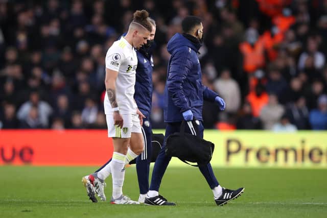Bitter blow: Kalvin Phillips suffered a leg injury last December which will keep him out until March. (Photo by George Wood/Getty Images)