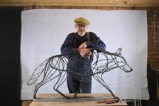 Sculptor Mark Irwin who makes sculptures out of wire pictured at his workshop at Pocklington  Picture: Simon Hulme