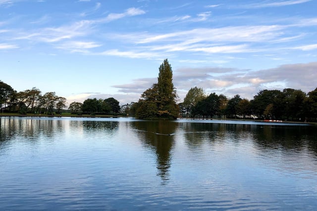 Lovely blue sky over the lake at Pontefract Park