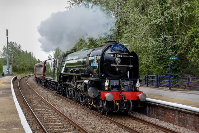 Steam locomotive 60163 Tornado working a light engine move from York NRM to Barrow Hill Roundhouse. Here passing Pontefract Baghill.