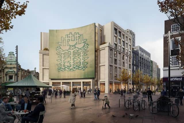 The latest plans for Albion Square incorporating the Grade 2 listed Three Ships mural   Credit: Hull Council